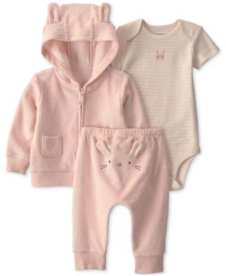 Carter’s Baby Girls' Bunny Cardigan, Bodysuit and Pants, 3-Piece Set