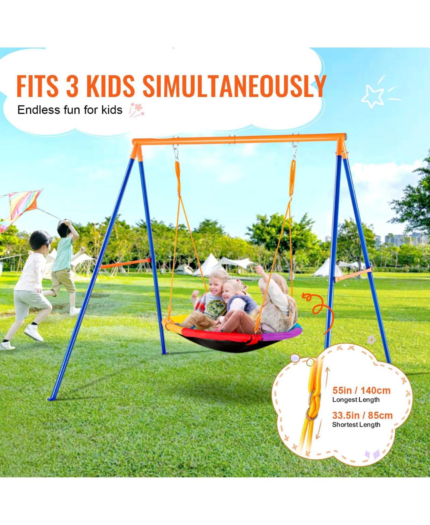 Детские игрушки SUGIFT Backyard Swing Set 440lbs Capacity 40 inch Saucer Swing with Metal Stand, цвет: Синий — фото 5