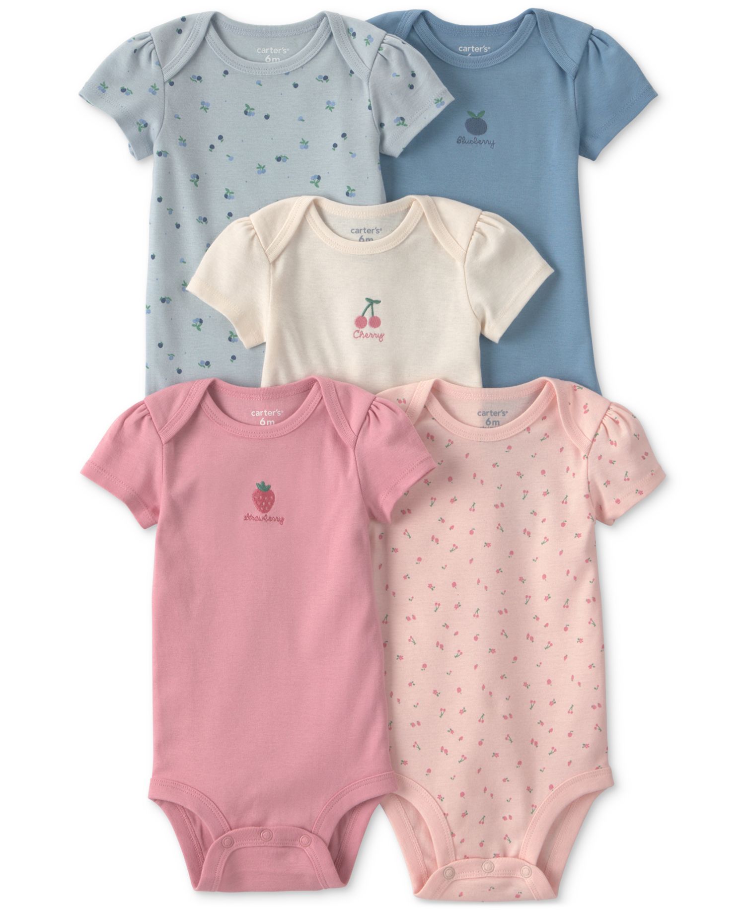 Baby Girls' Fruit Print Short-Sleeve Bodysuits, 5-Pack