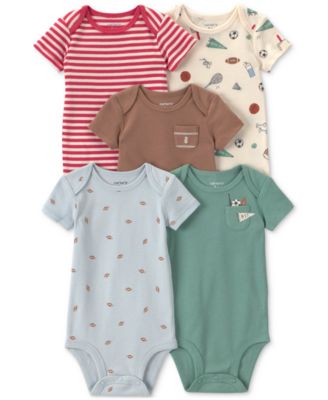 Baby Boys' Football Print Short-Sleeve Bodysuits, 5-Pack