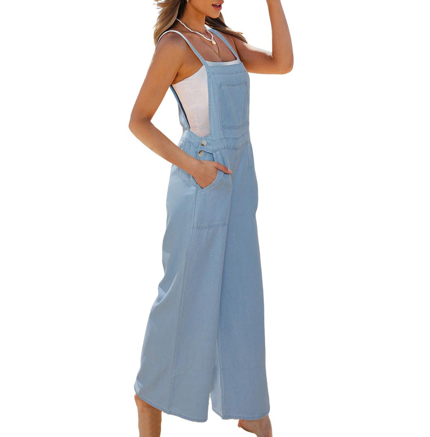 Женский комбинезон Cupshe Denim Square Neck Jumpsuit, цвет: Пастельный синий — фото 2