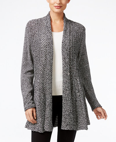 NY Collection Marled-Knit Open-Front Cardigan