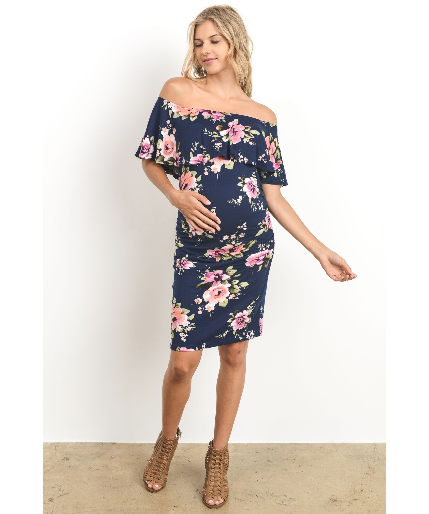 Women's Bodycon Off-the-Shoulder Floral Ruffle Dress