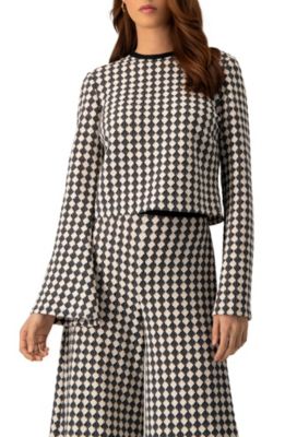 Women's Geometric Pattern Sheer Long Sleeve Top