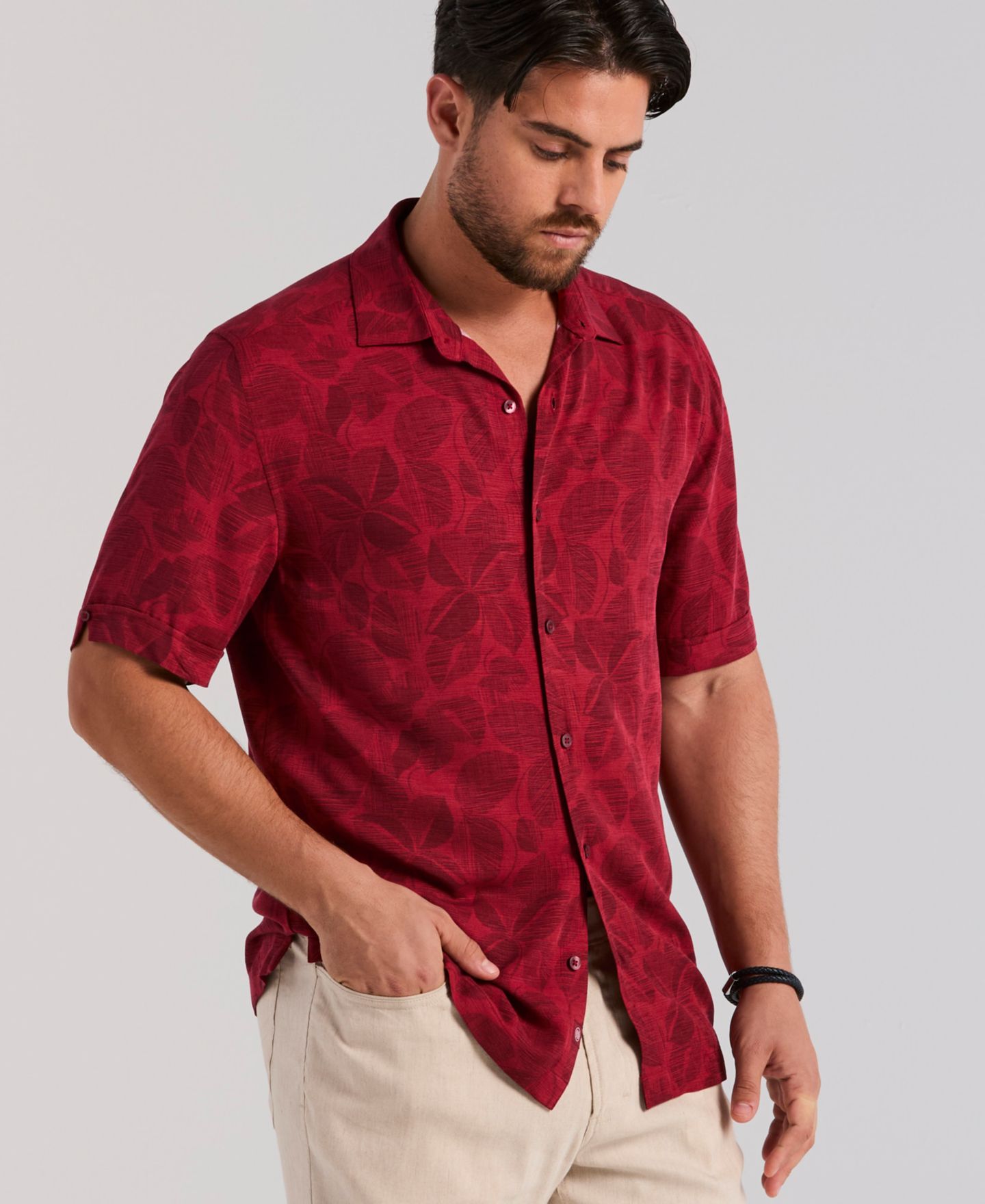 Мужская рубашка Cubavera Tonal Floral Print, цвет: Красный — фото 3