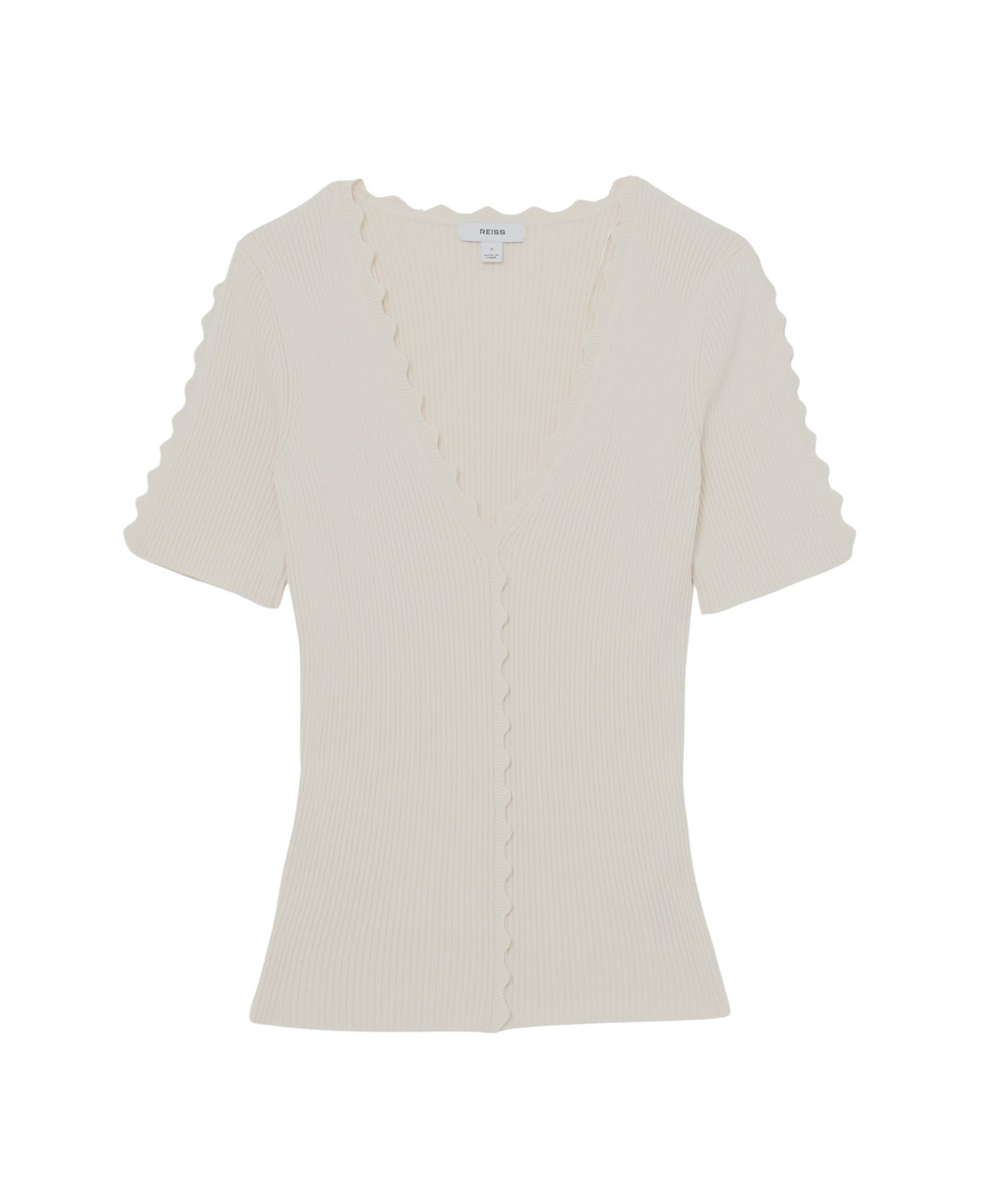 Женский топ REISS Marcy Scallop-Trim Rib-Knit, цвет: Слоновая кость — фото 4