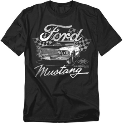 Мужская футболка Mustang Ford Flags, цвет: Чёрный