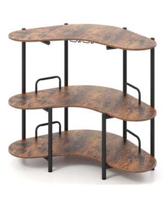 3-Tier Liquor Bar Table with Stemware Rack and Storage Shelves