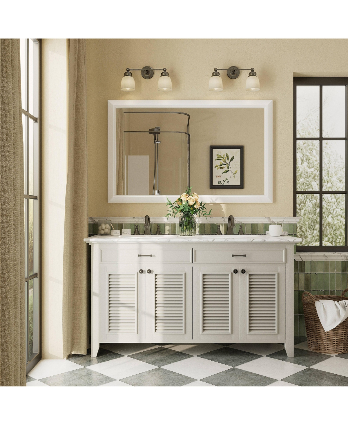 Apmir 48" x 30" Inch Thick Metal Framed Wall Mirrors for Bedroom