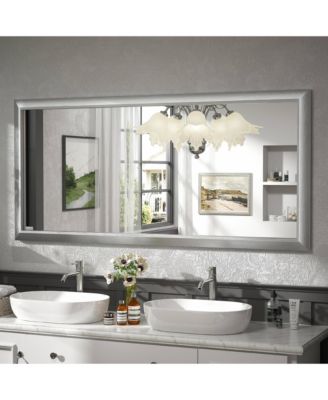 60" x 28" Inch Thick Metal Framed Wall Mirrors for Bedroom, Rectangle Wall-Mounted Mirrors in Brushed Silver