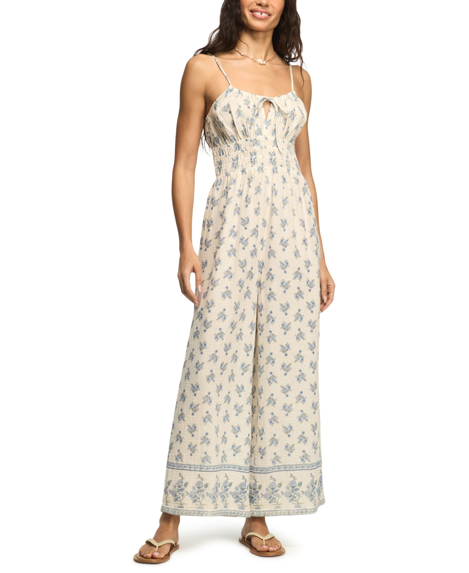Women's Sleeveless Gauze Smocked Waist Jumpsuit