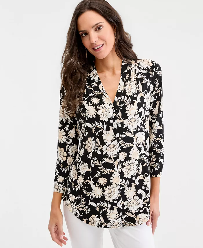 Women's Printed 3/4 Sleeve V-Neck Knit Top