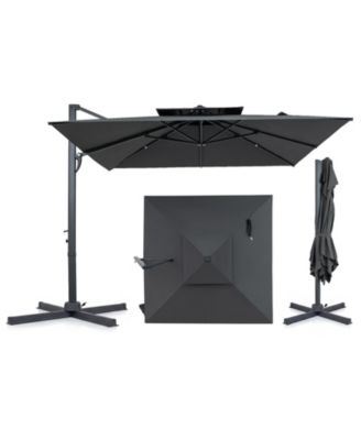 10Feet Patio Cantilever Umbrella with 360-Degree Rotation 8 Sturdy Ribs Air Vent for Pool
