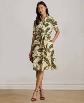point linen shirt dress Lauren Ralph Lauren Tie-Front Linen Shirtdress Women's Dress Carson Blue : 8