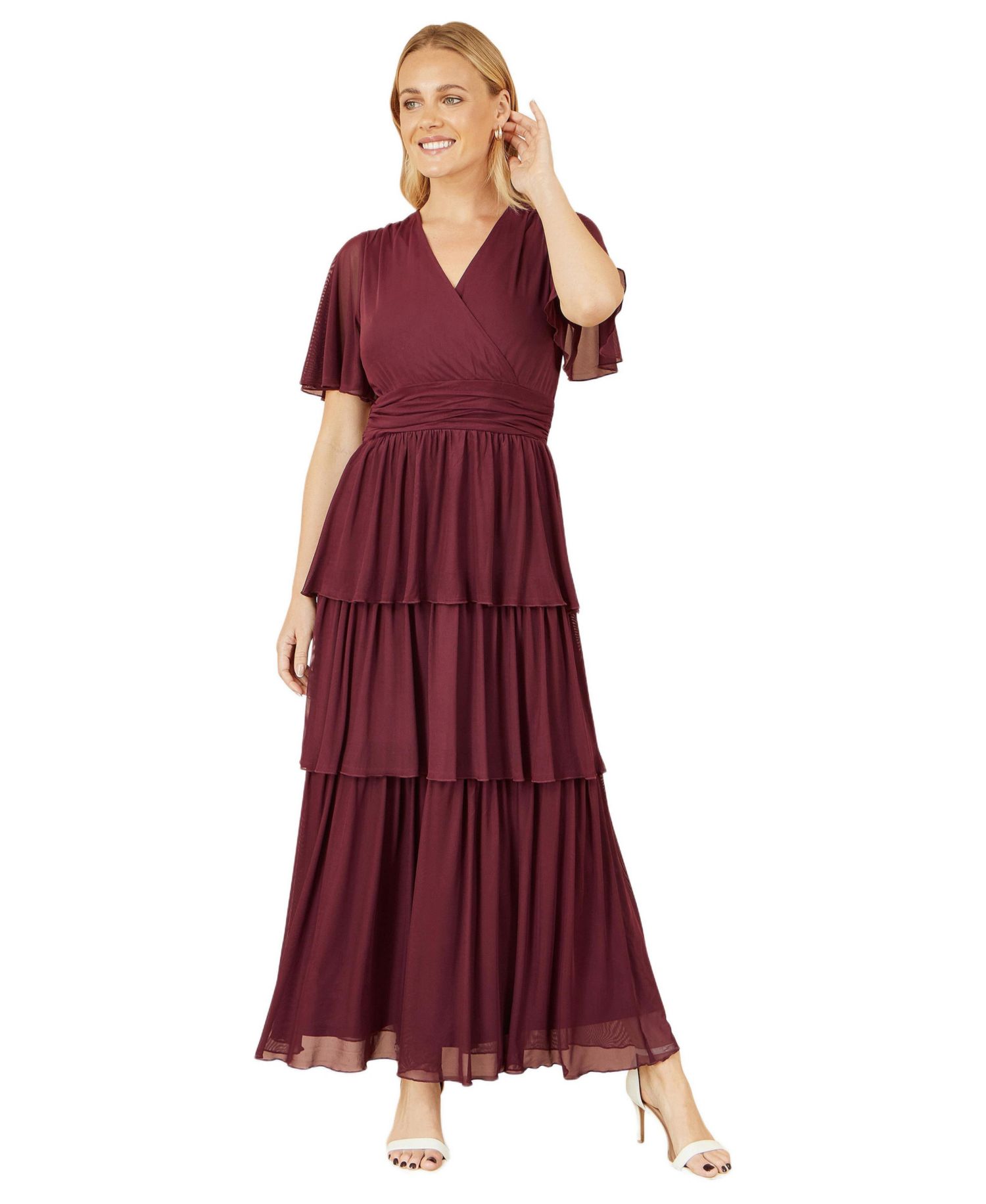 Women's Mesh V-Neck Tiered Maxi Dress