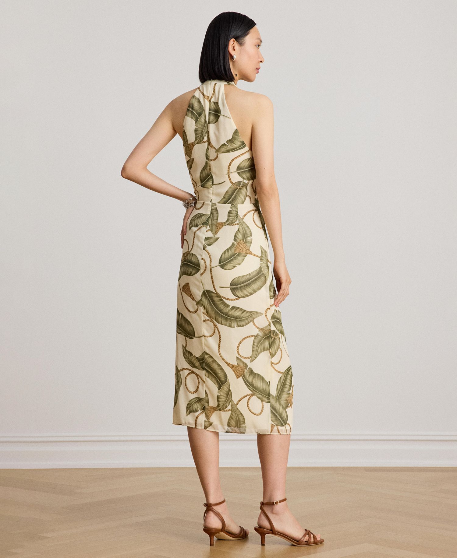Women's Printed Crisscross Halter Neck Midi Dress