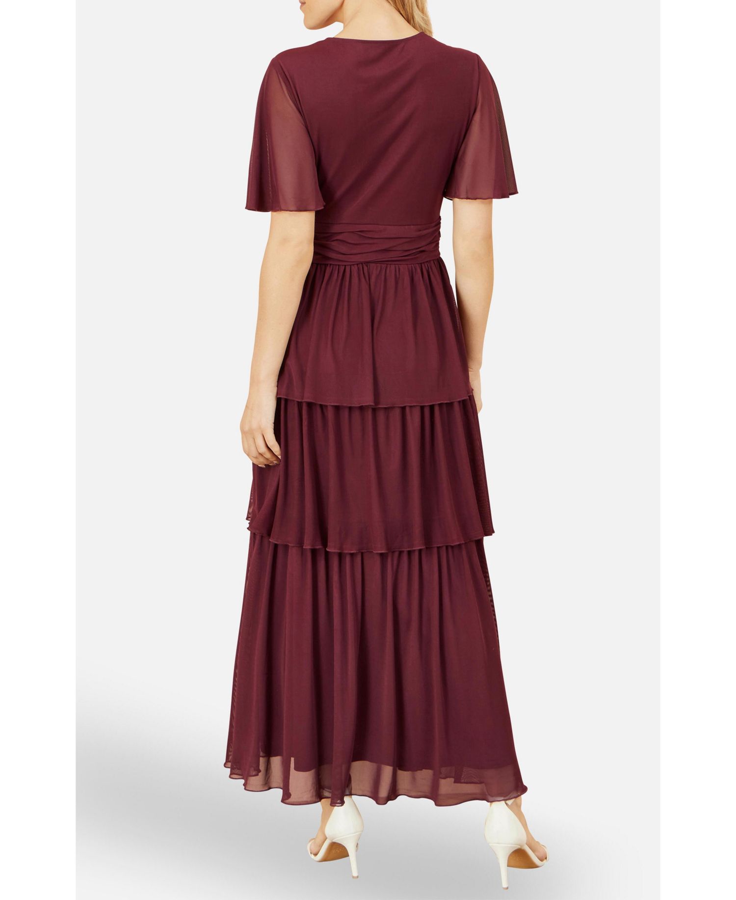 Women's Mesh V-Neck Tiered Maxi Dress
