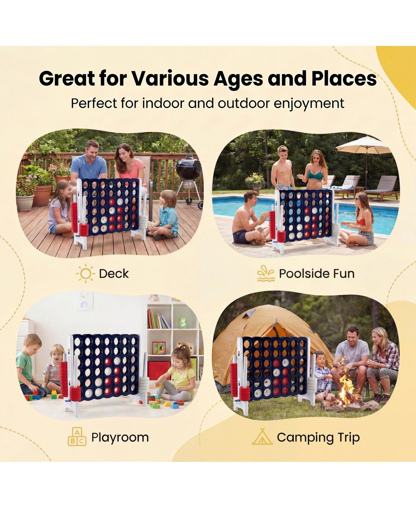 Детские настольные игры Costway Jumbo 4-to-Score 4 in A Row Board Game Set Outdoor Indoor Kids Adults Family Fun, цвет: Тёмно-синий — фото 8