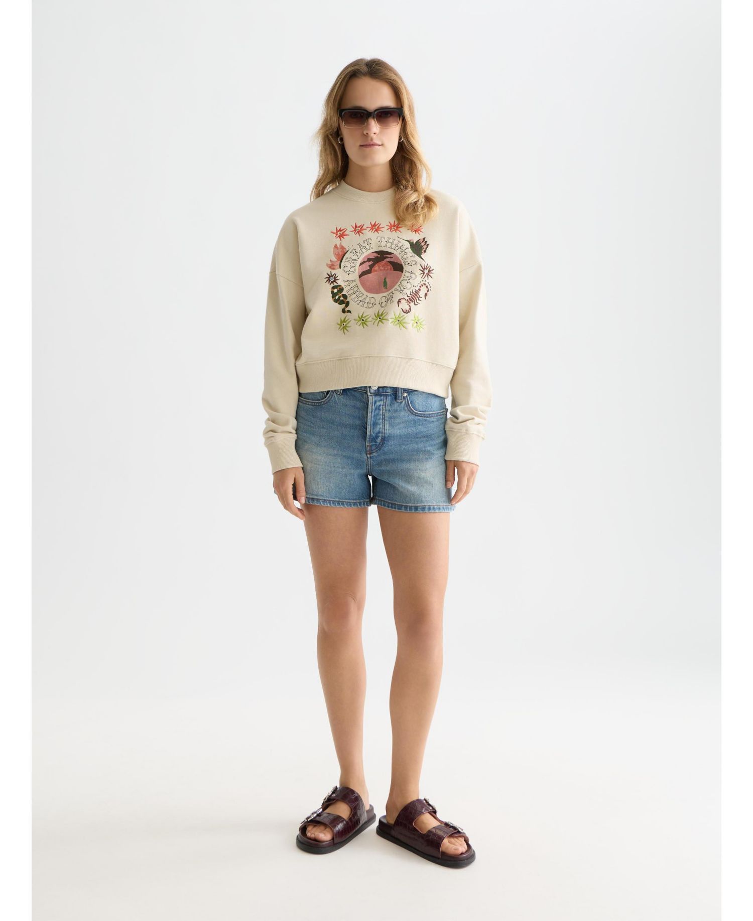 Women's Sweatshirts Artwork Relaxed-Fit Sweatshirt, Fog, X-Small