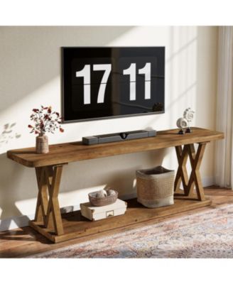 63-Inch Solid Wood TV Stand TVs, Farmhouse Entertainment Center with Storage Shelf