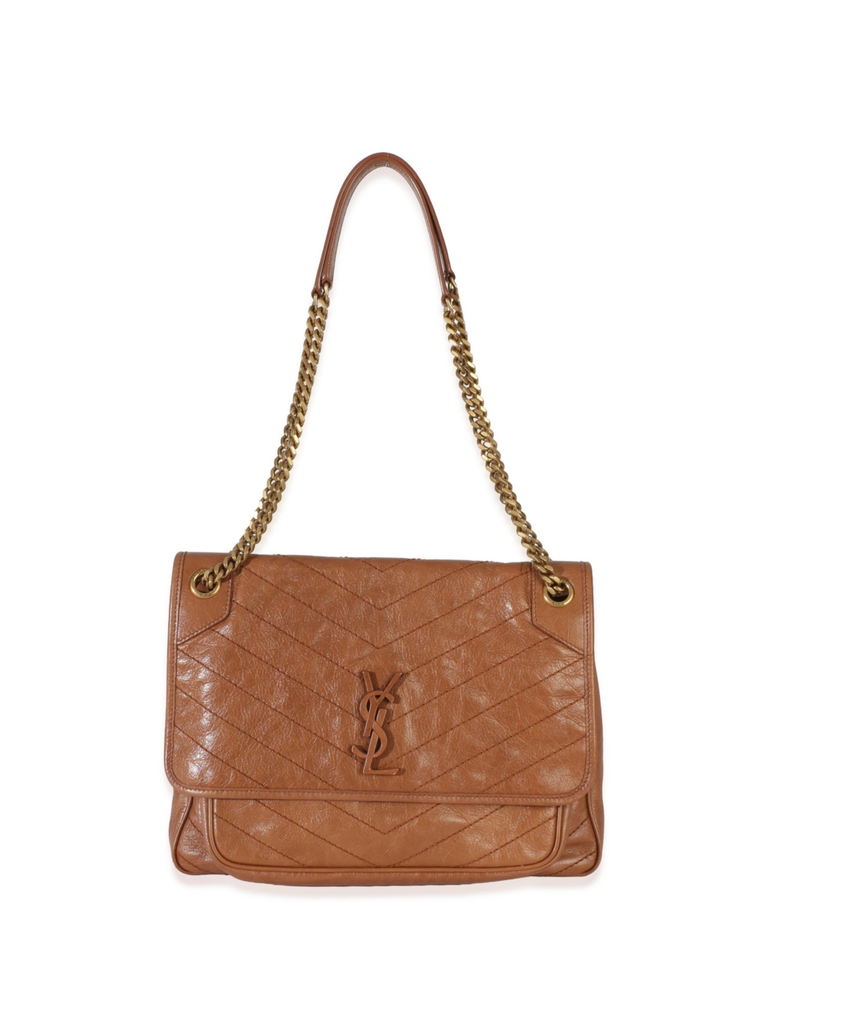 Pre-Owned Saint Laurent Caramel Crinkled Calfskin Matelasse Medium Niki Chain Satchel