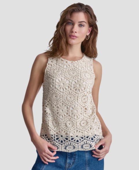Женские DKNY Jeans Petite Crochet Crewneck Knit Tank Top