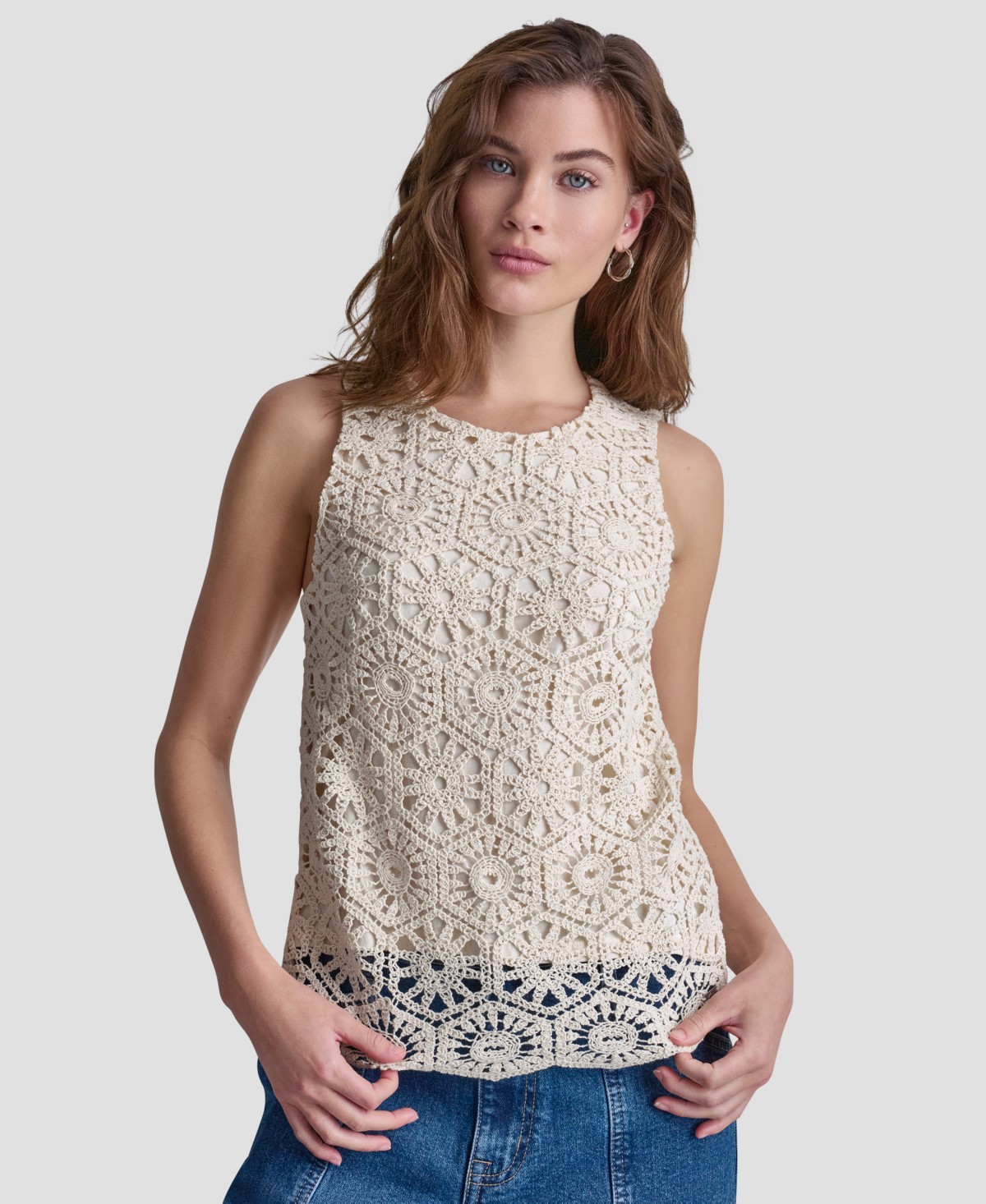 Женские DKNY Jeans Petite Crochet Crewneck Knit Tank Top — фото 1
