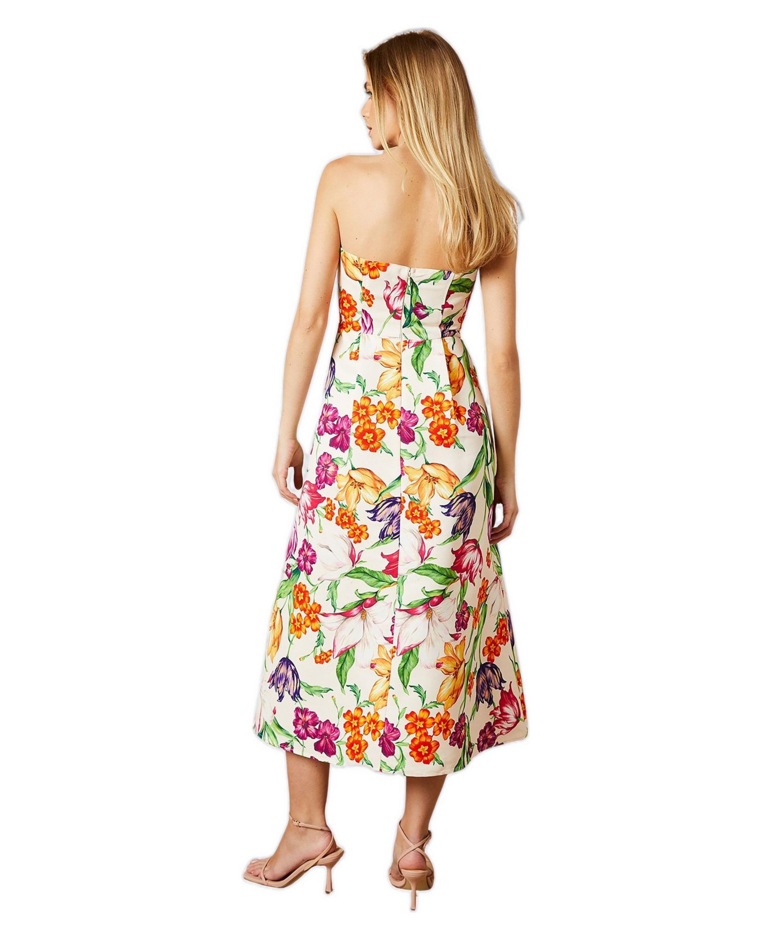 Women's Floral Twill Strapless Midi Dress