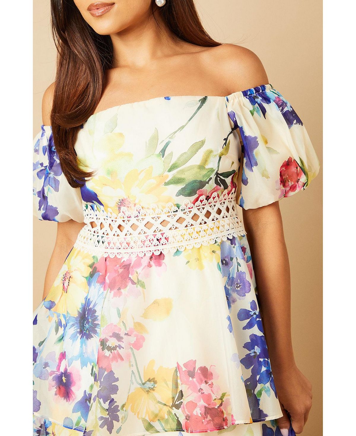 Oasis Women's Floral Bardot Midi Dress view 6 — MAYCSS fashion products