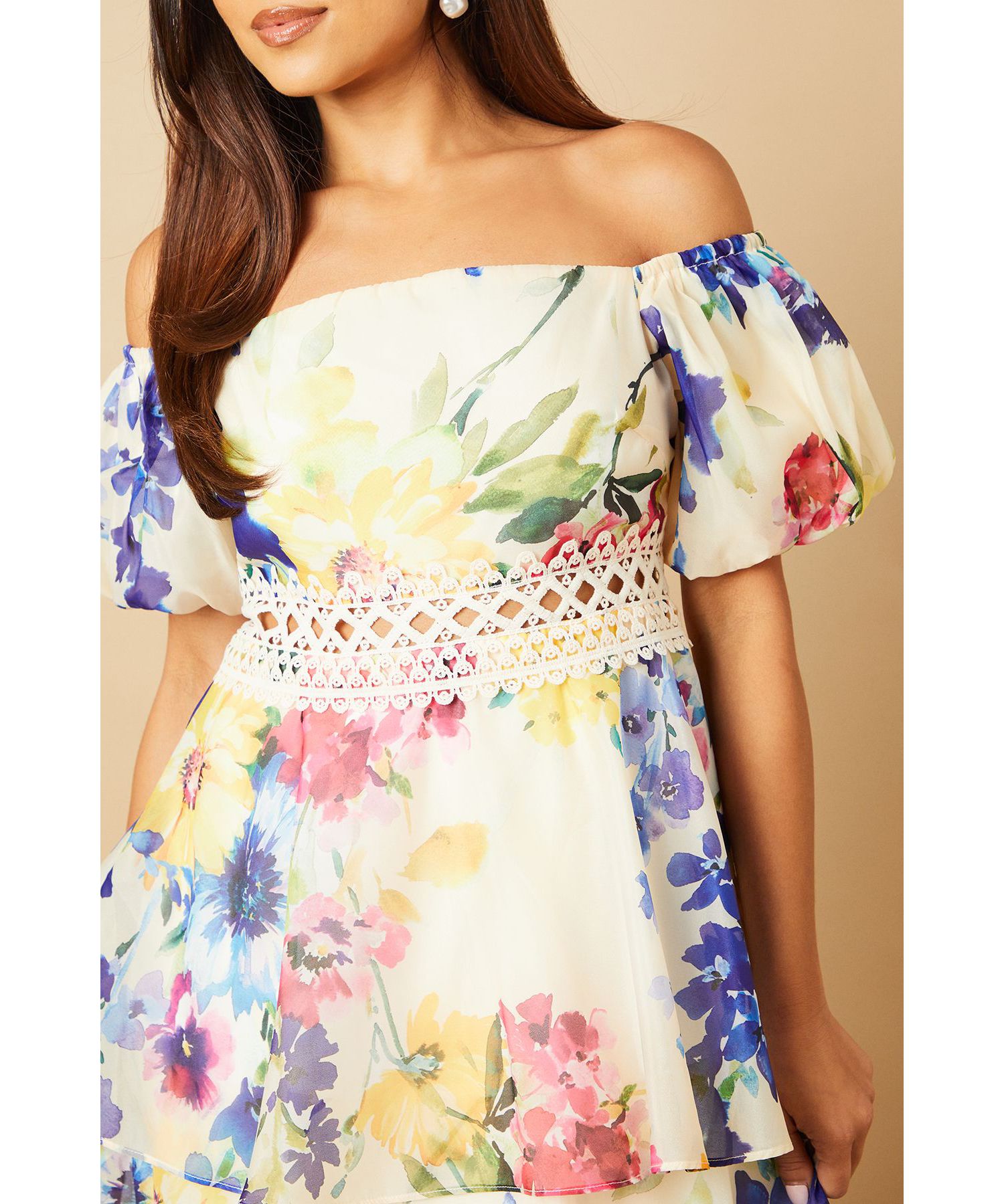 Women's Floral Bardot Midi Dress