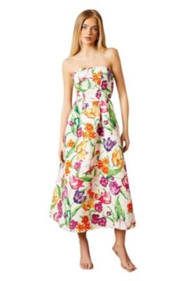 Women's Floral Twill Strapless Midi Dress