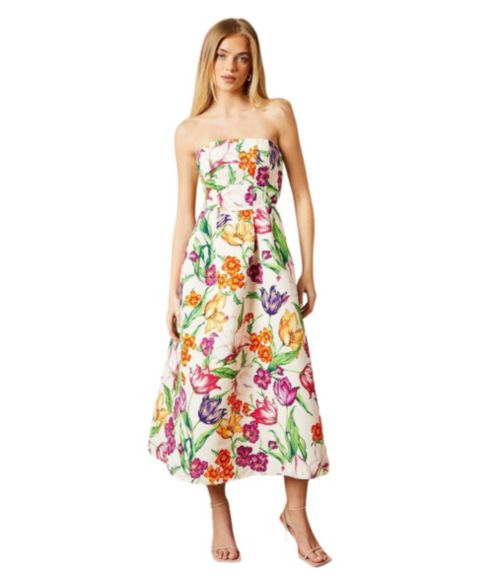 Женское платье Oasis Floral Twill Strapless Midi, цвет: Разноцветный