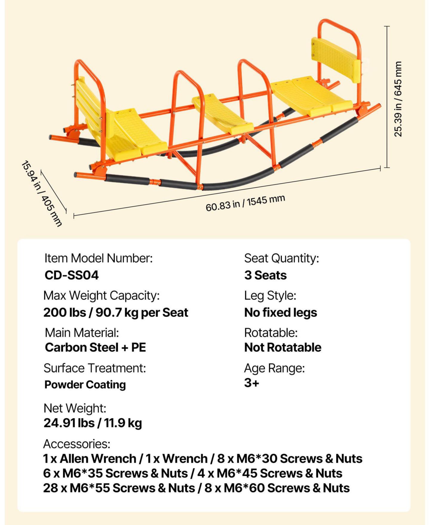 Детская игрушка Mecale Metal Kids Seesaw for 2 with 200 Lb Capacity, Ages 3, цвет: Жёлтый — фото 3