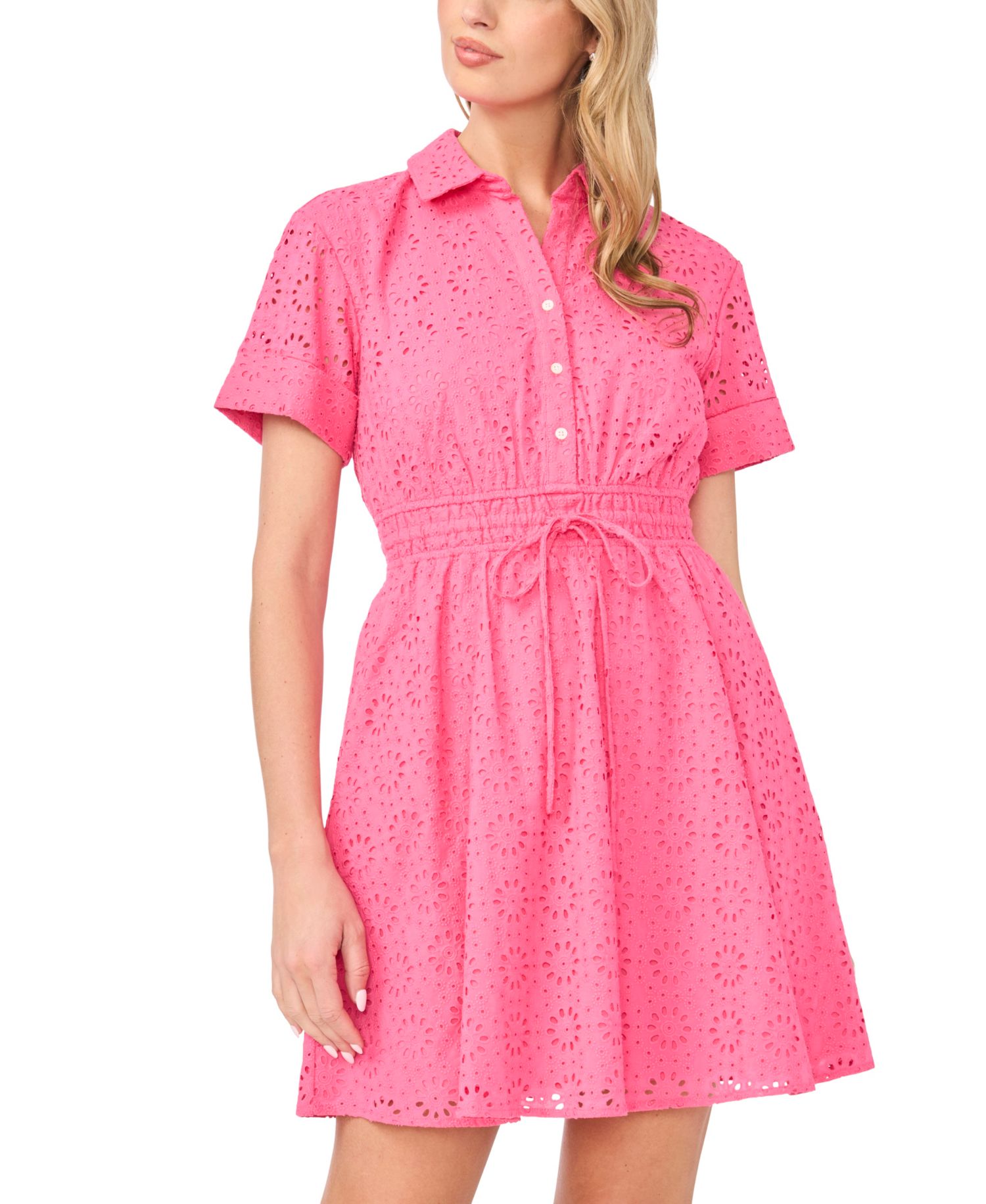 Women's Short-Sleeve Belted Mini Dress