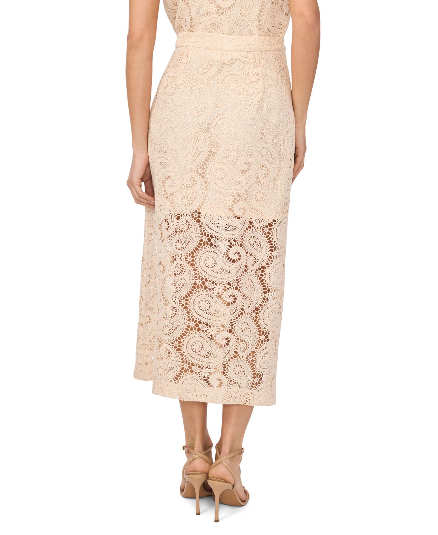 Women's Front Button Paisley Lace Midi Skirt
