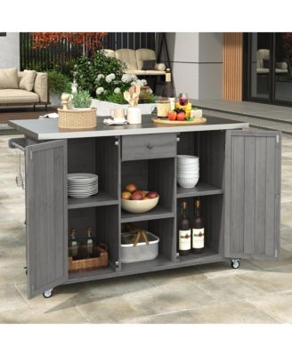 Outdoor Kitchen Storage Island Fir Wood Kitchen Island with Stainless Steel Top