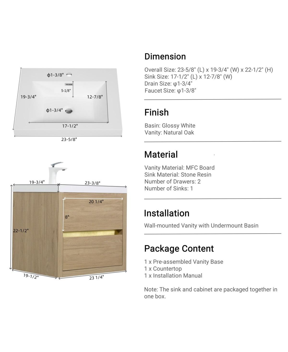 Sillysis Wall Mounted Bathroom Vanity with Stone Resin Sink, Soft Close Drawers