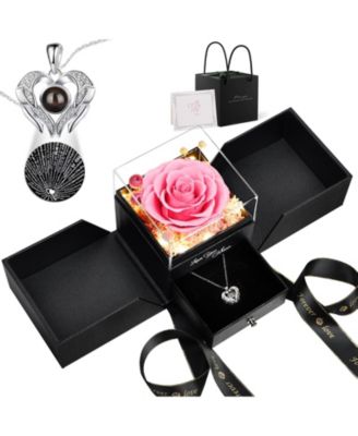 Preserved Roses With Love Necklace Gift