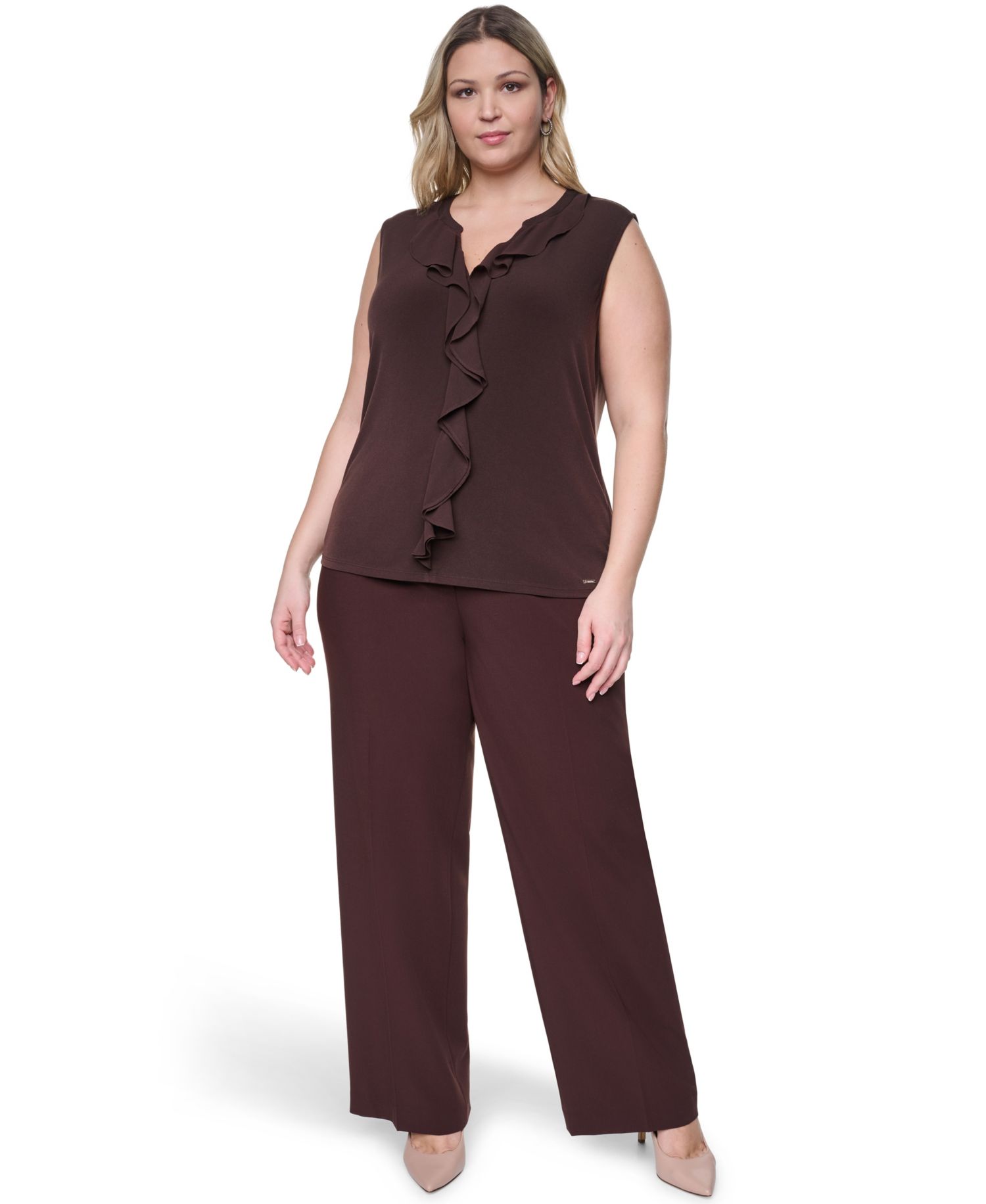 Plus Size Sleeveless Ruffle-Front V-Neck Top