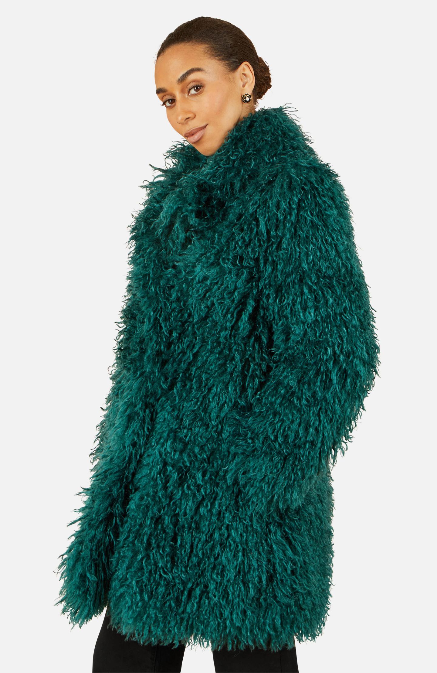 Женское пальто Yumi Luxe Long Hair Faux Fur, цвет: Бирюзовый — фото 6