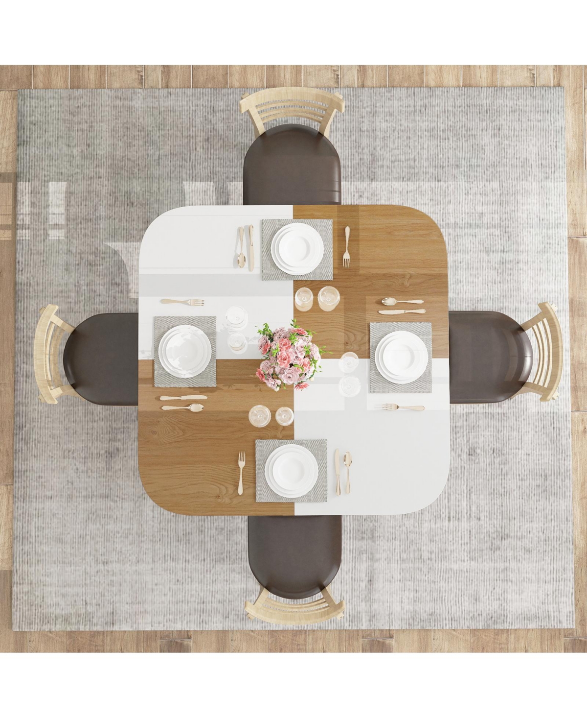 Modern 47.5 Inches Square Kitchen Table Mixed Color Tabletop