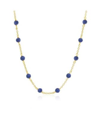 Blue Sapphire Bead Chain Necklace 14k Gold