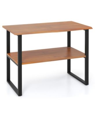 Teak Wood Side Table 2 Tier End Table for Living Room Sofa Hallway Laundry