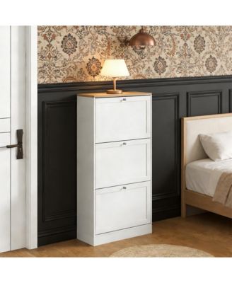 Shoe Cabinet with 3 Flip Drawers - Modern Narrow Shoe Storage for Entryway, 12-18 Pairs