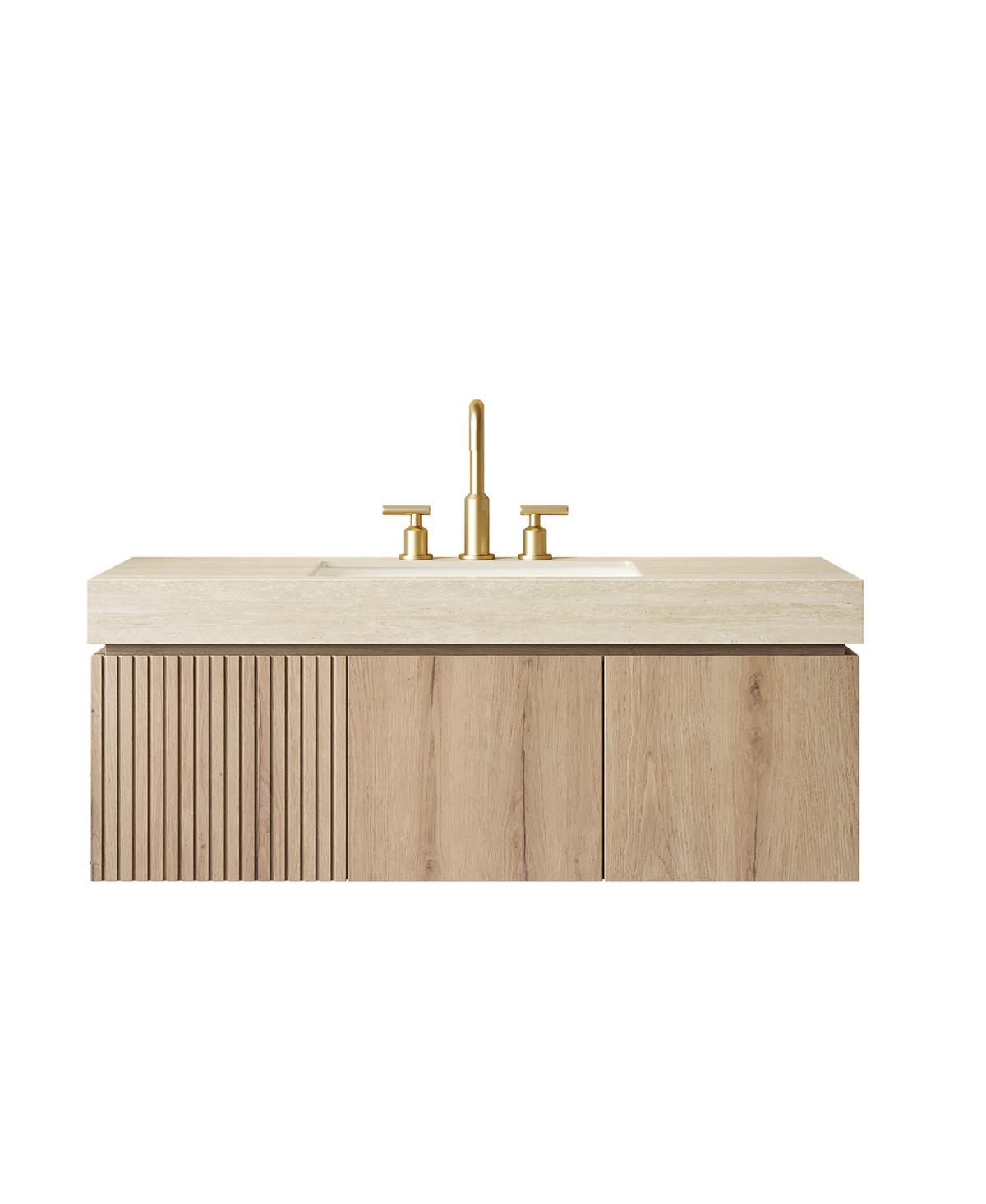 Sillysis Wall Mounted Bathroom Vanity with Sintered Stone Top, Plywood Storage Cabinet and Ceramic Basin