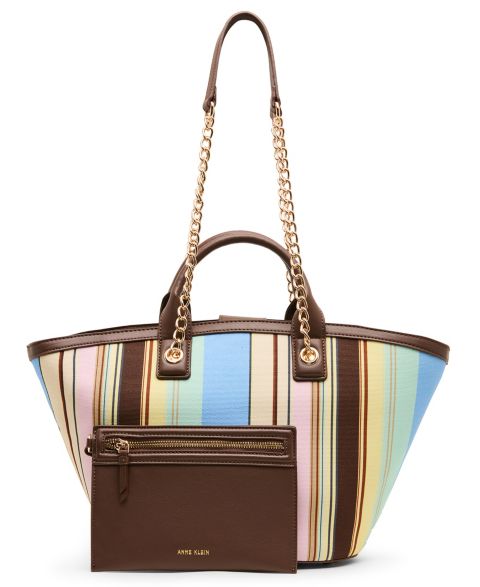 Женская сумка Anne Klein Mixed Stripe Small Tote Handbag, цвет: Коричневый разноцветный