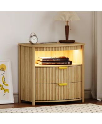 Modern Nightstand With Human Sensor Light, Charging Station, Lockable Drawer