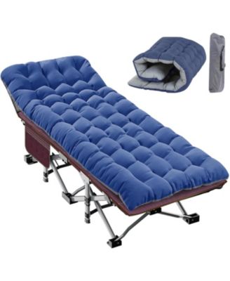 Folding Camping Cot with Mat: 75"x28". Heavy Duty 1200D Oxford Outdoor Bed for Adults with Carry Bag. Portable Travel Camp Bed