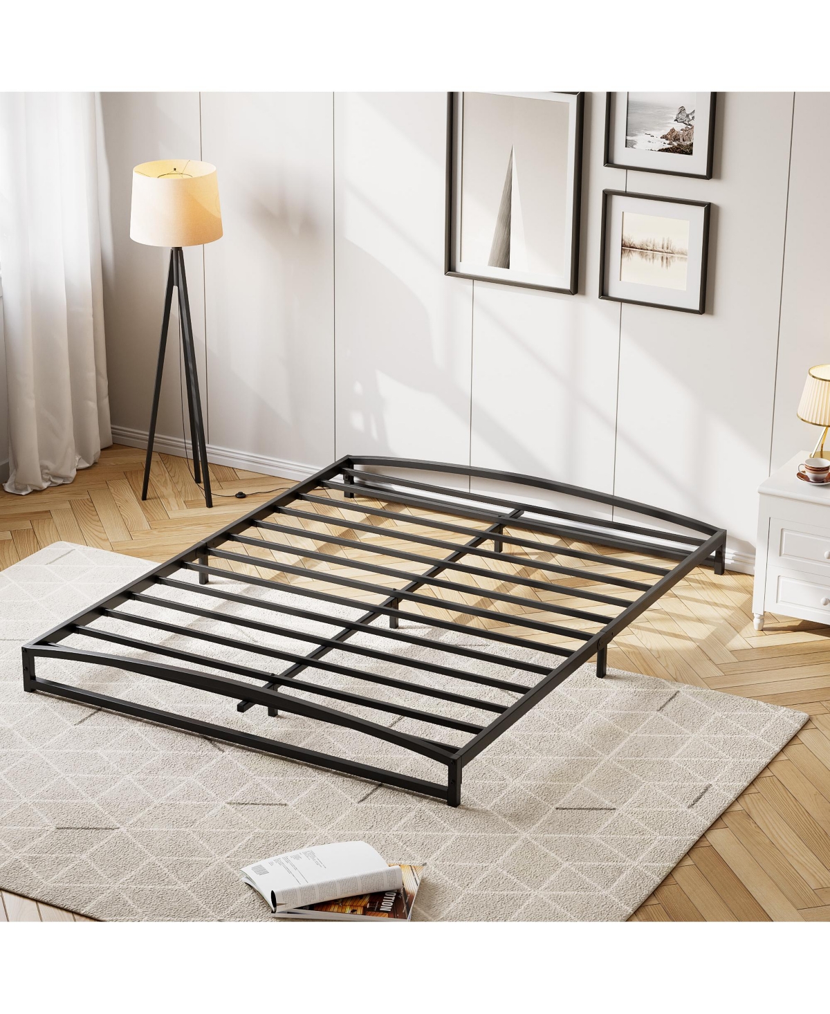 homfan Metal Platform Bed Frame with Arch Headboard and Footboard, Low Profile Steel Slat Support