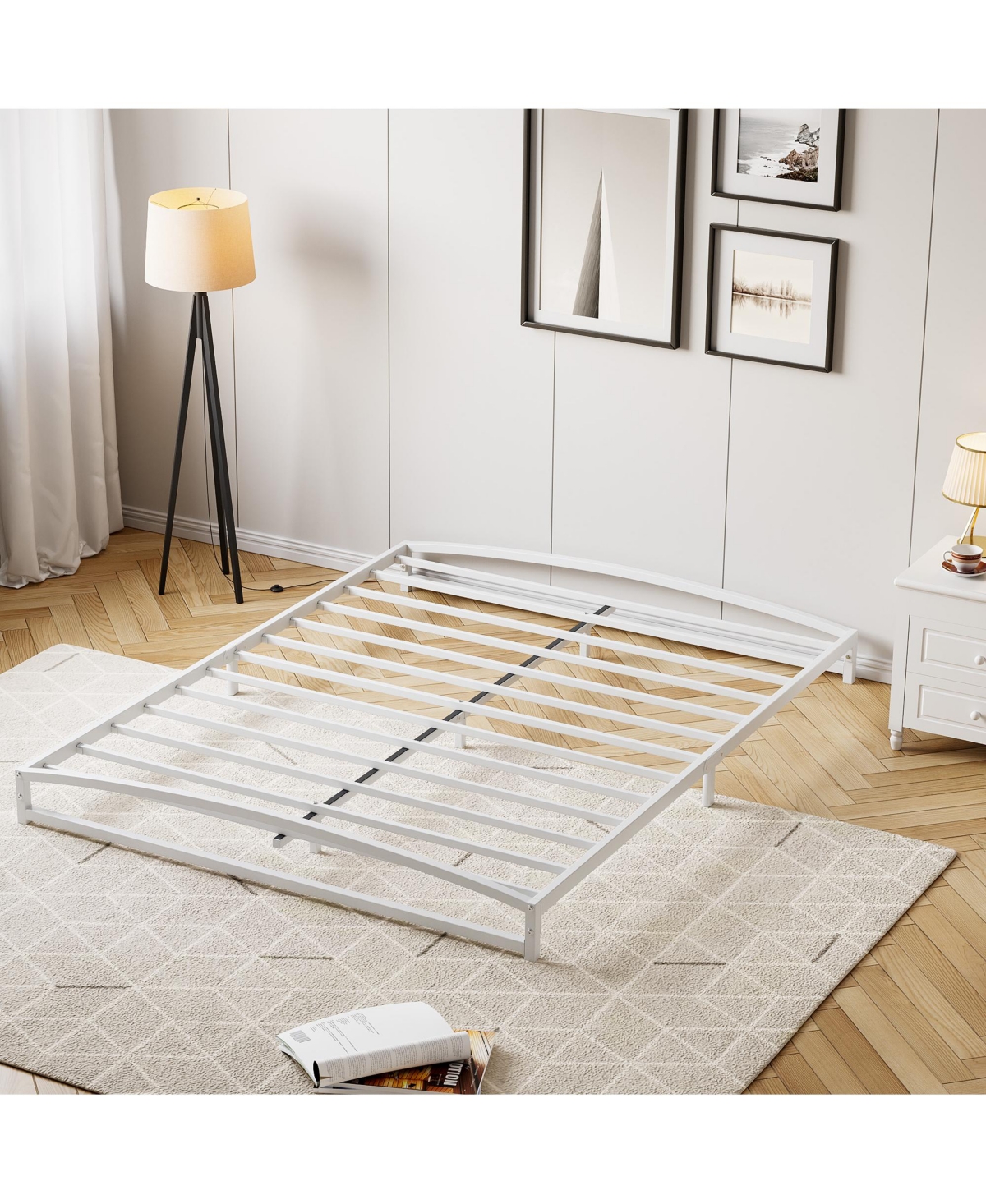 homfan Metal Platform Bed Frame with Arch Headboard and Footboard, Low Profile Steel Slat Support
